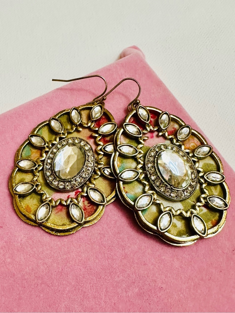 Boho Floral Print Rhinestone Statement Earrings - Picture 2 of 2